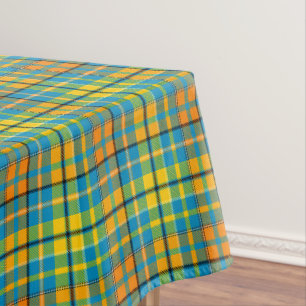 Blue Yellow Orange Plaid Tartan Design Tablecloth