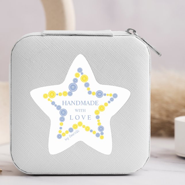 Blue & Yellow Original Buttons Star Handmade  Star Sticker (Blue & Yellow Original Buttons Star Handmade with Love Quote Star Sticker for Handymarkers. )