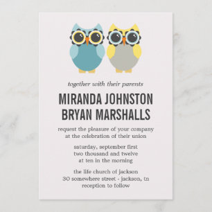 Blue & Yellow Owls Design Wedding Invitations