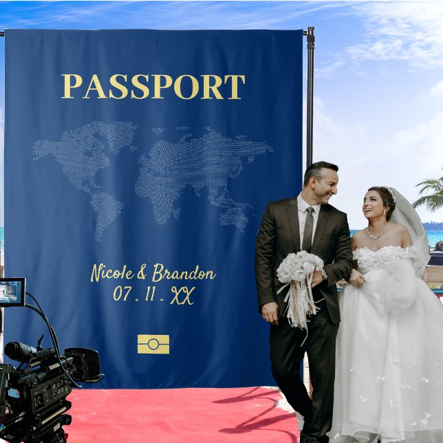 Blue & Yellow Passport Destination Wedding Tapestry (Blue & Yellow Passport Destination Wedding Tapestry)