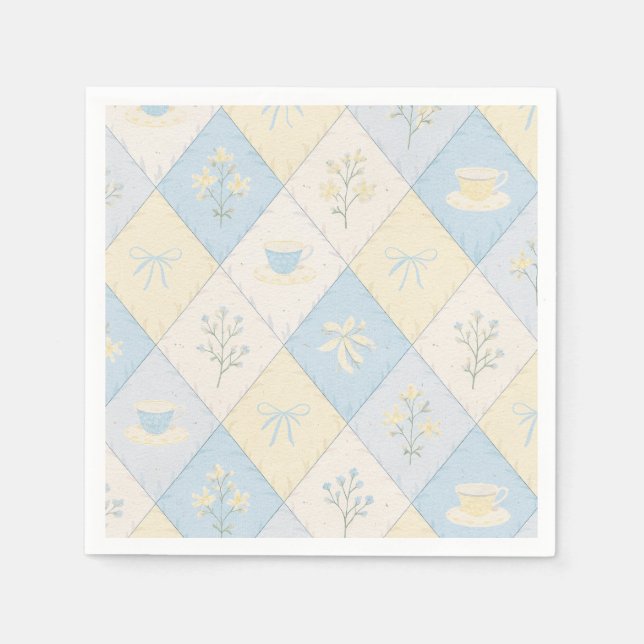Blue & Yellow Patchwork Pattern Cute  Baby Shower Napkin (Front)