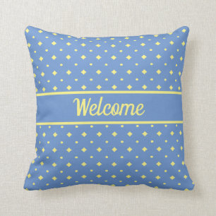 Blue & yellow pattern, welcome, your own words on cushion