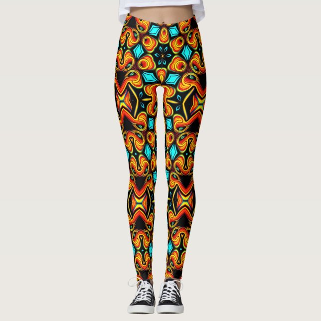 Blue Yellow Patterned Leggings (Front)