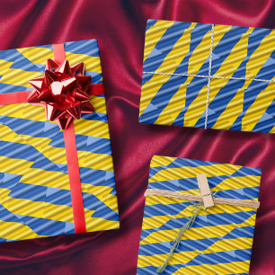 Blue Yellow Peace Anit War Ukraine Inspired Stripe Wrapping Paper Sheet