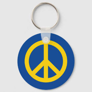 Blue yellow peace symbol in Ukraine flag colours Key Ring
