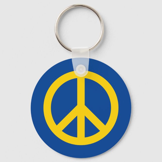 Blue yellow peace symbol in Ukraine flag colours Key Ring (Front)