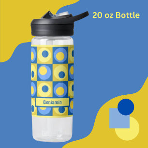 Blue Yellow Personalised Dot Square Theme Water Bottle