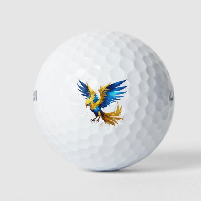 Blue & Yellow Phoenix Print Golf Ball (Front)