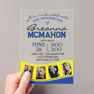 Blue & Yellow Photo Graduation Filmstrip Frosted Acrylic Invitations