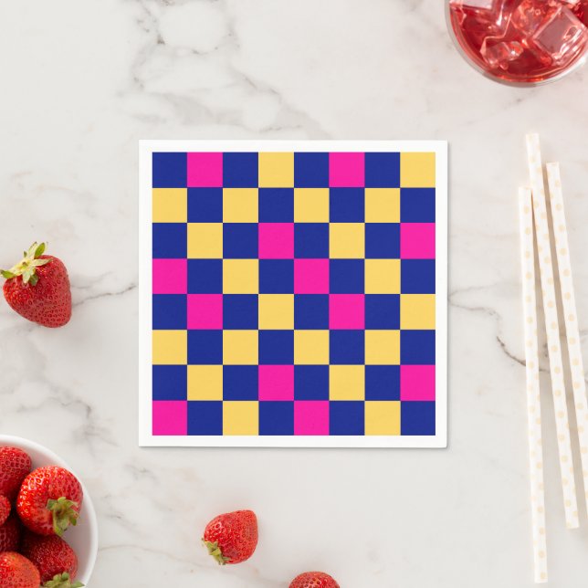 Blue Yellow Pink Checkered Pattern Design  Napkin (Insitu)
