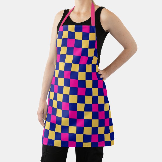 Blue Yellow Pink Chequered Pattern Design  Apron (Insitu)