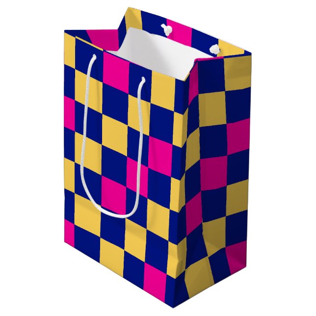 Blue Yellow Pink Chequered Pattern Design  Medium Gift Bag (Front Angled)