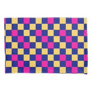 Blue Yellow Pink Chequered Pattern Design  Pillowcase