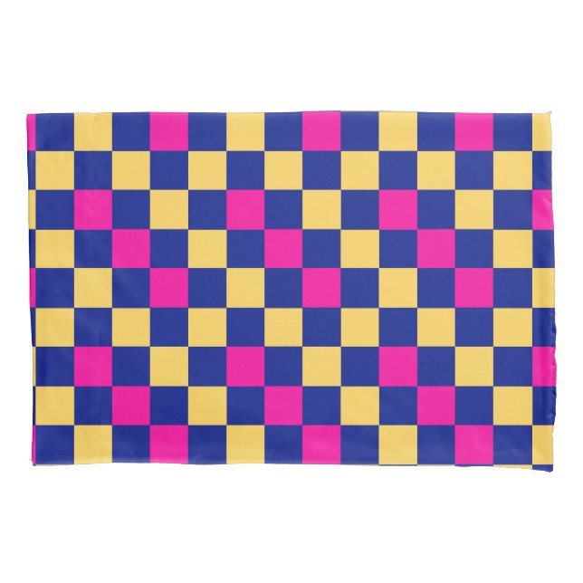 Blue Yellow Pink Chequered Pattern Design  Pillowcase (Front)
