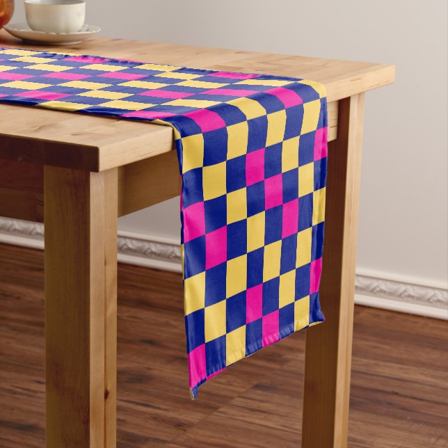 Blue Yellow Pink Chequered Pattern Design  Short Table Runner (In Situ)