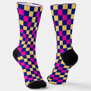 Blue Yellow Pink Chequered Pattern Design Socks
