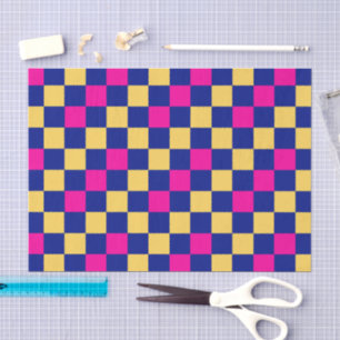 Blue Yellow Pink Chequered Pattern Design Tissue Paper