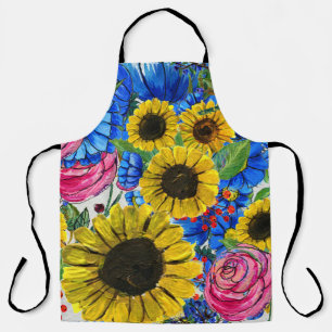 Blue Yellow Pink Floral Seamless Apron
