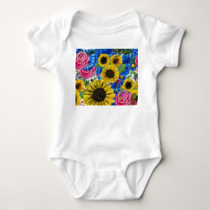 Blue Yellow Pink Floral Seamless Baby Bodysuit