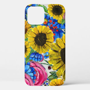 Blue Yellow Pink Floral Seamless iPhone 12 Case