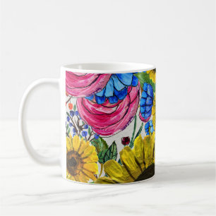 Blue Yellow Pink Floral Seamless Coffee Mug