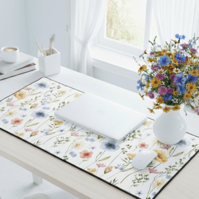 Blue Yellow Pink Floral Wildflower Desk Mat (Creator Uploaded)