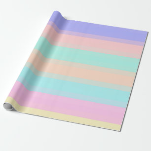 Blue Yellow Pink Green Pastel Stripes Pattern Wrapping Paper