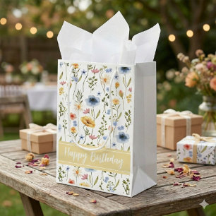 Blue Yellow Pink Watercolor Wildflower Name Small Gift Bag