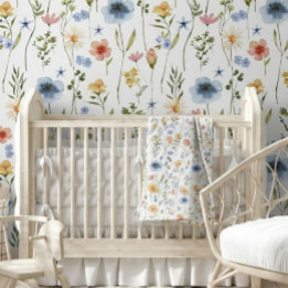 Blue Yellow Pink Wildflower Watercolor Wallpaper