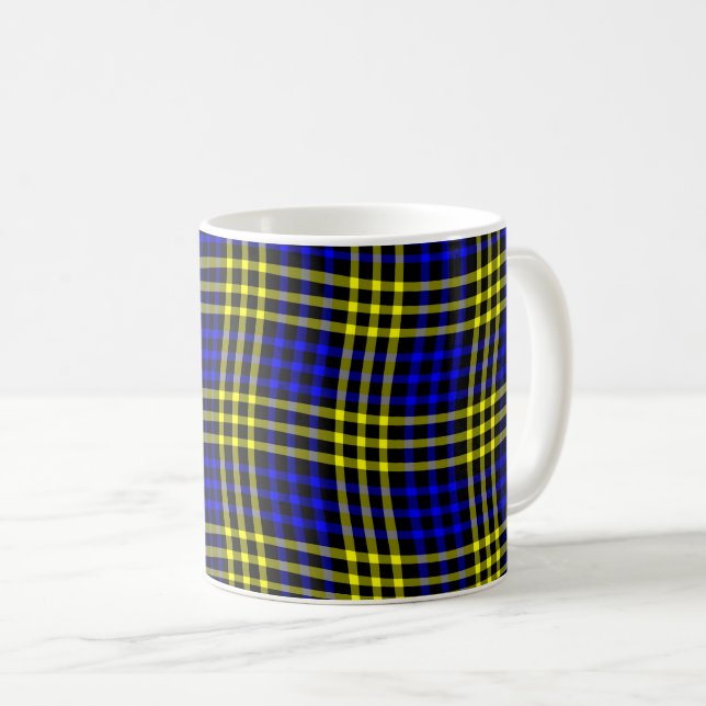 Blue Yellow Plaid Checker Seamless Pattern Coffee Mug (Front Right)