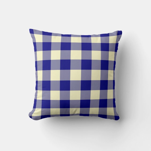 Blue Yellow Plaid Chequered Pattern Cushion (Front)