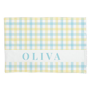 Blue Yellow Plaid Custom Name Pillowcase