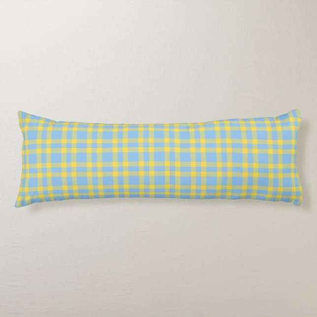 Blue Yellow Plaid Pattern Body Cushion (Front)