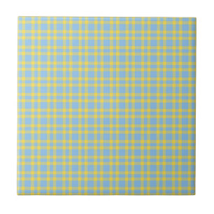 Blue Yellow Plaid Pattern Ceramic Tile