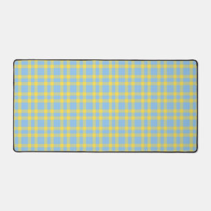 Blue Yellow Plaid Pattern Desk Mat