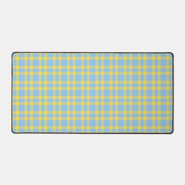Blue Yellow Plaid Pattern Desk Mat (Front)