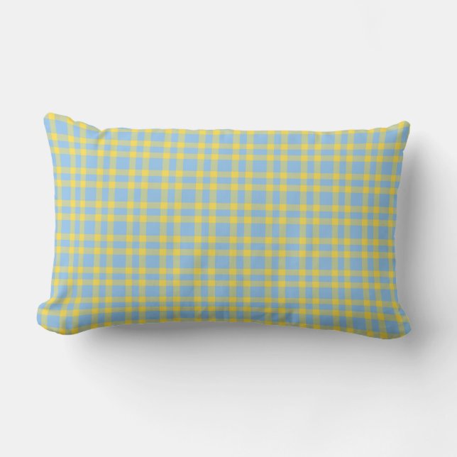 Blue Yellow Plaid Pattern Lumbar Cushion (Front)