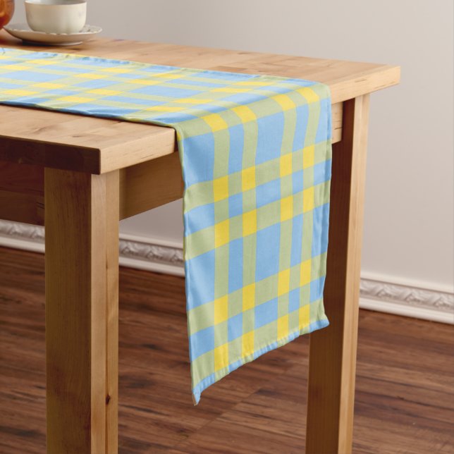 Blue Yellow Plaid Pattern Short Table Runner (In Situ)