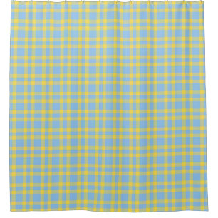 Blue Yellow Plaid Pattern Shower Curtain