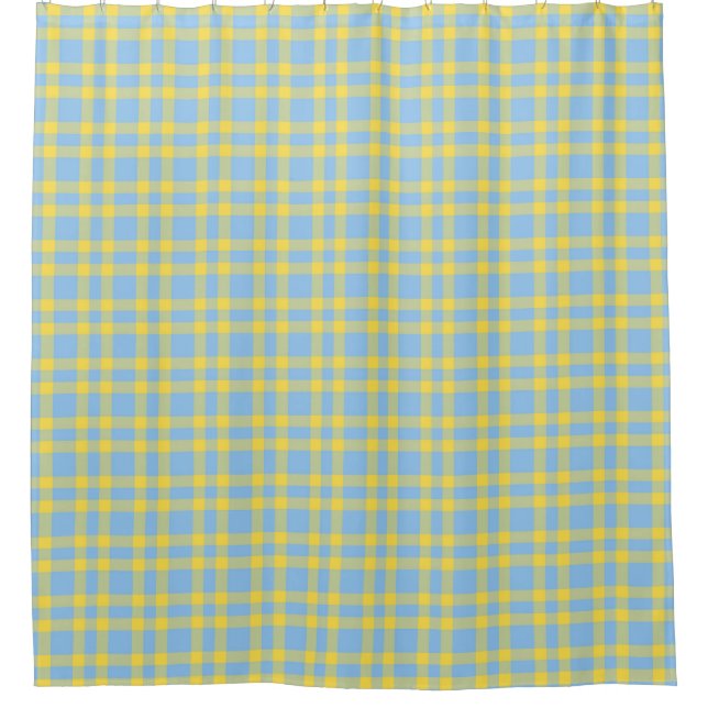 Blue Yellow Plaid Pattern Shower Curtain (Front)