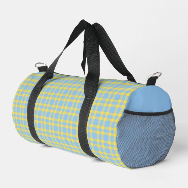 Blue Yellow Plaid Pattern Small Duffle Bag (Right Corner)