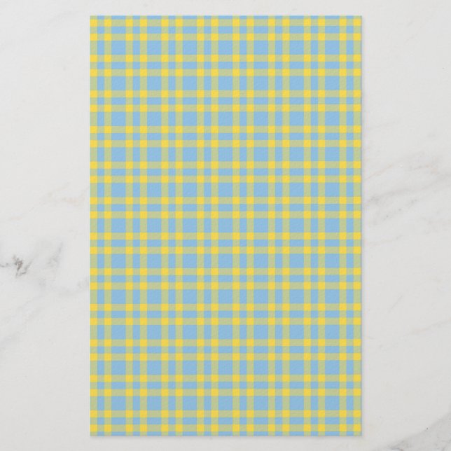 Blue Yellow Plaid Pattern Stationery (Front)