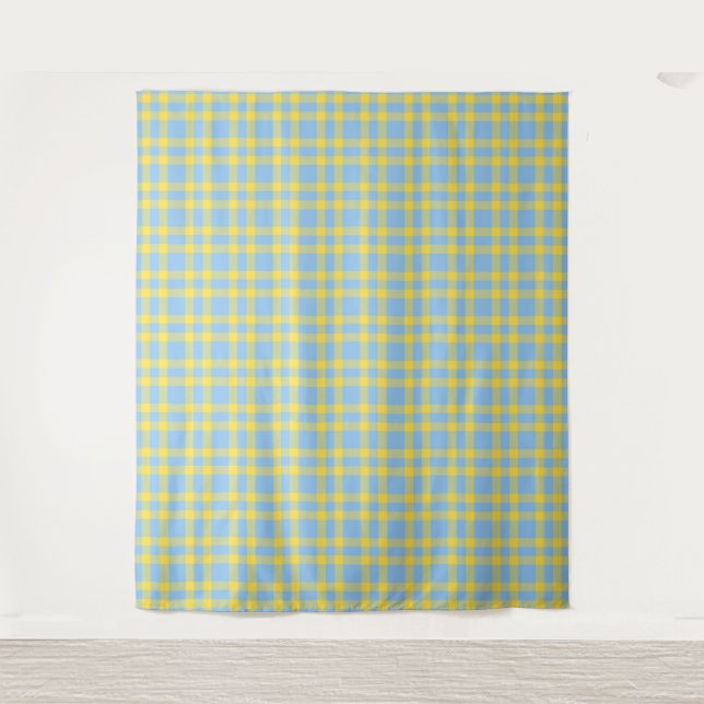 Blue Yellow Plaid Pattern Tapestry (Front)