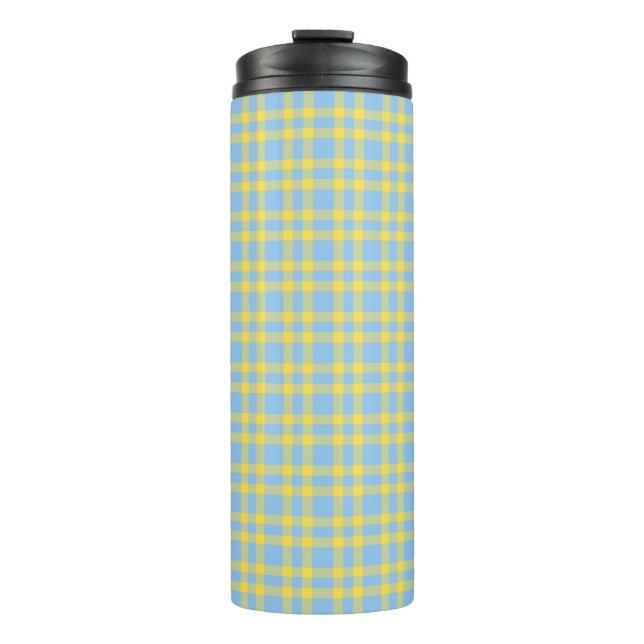Blue Yellow Plaid Pattern Thermal Tumbler (Front)