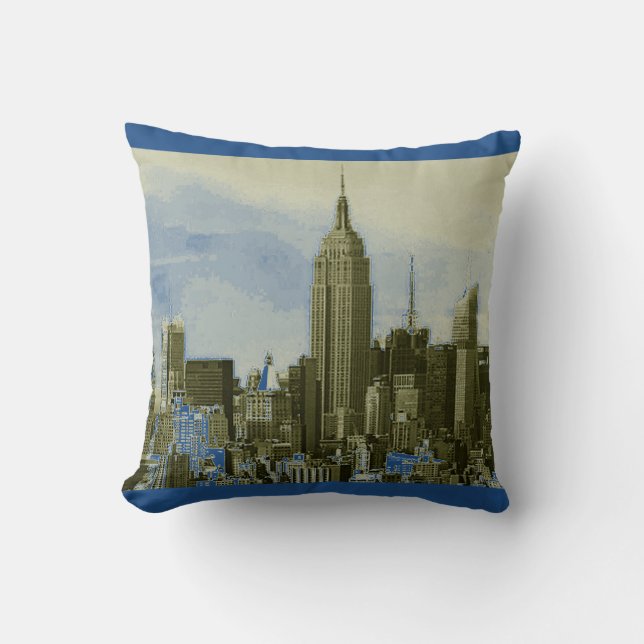 Blue Yellow Pop Art New York City Throw Pillow (Front)