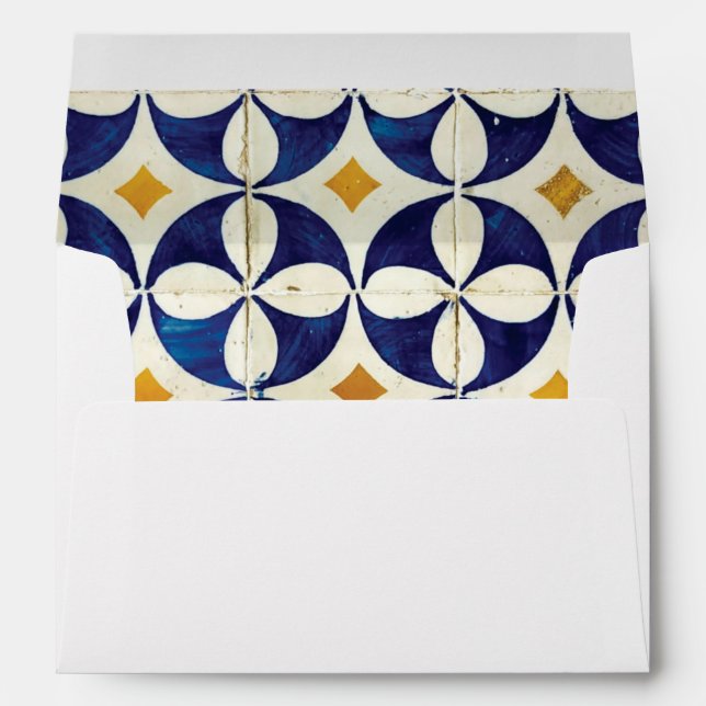 Blue & Yellow Portuguese 5x7 Wedding Invitation Envelope (Back (Bottom))