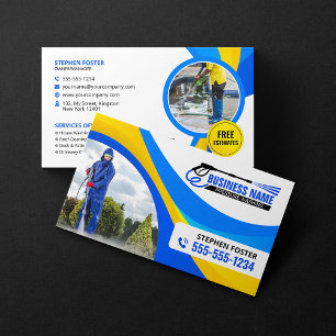 Blue Yellow Pressure Washing House Clean Services Business Card