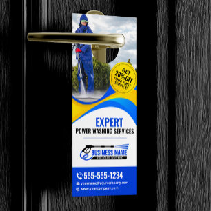 Blue Yellow Pressure Washing House Clean Services Door Hanger
