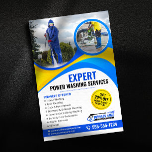 Blue Yellow Pressure Washing House Clean Services Flyer