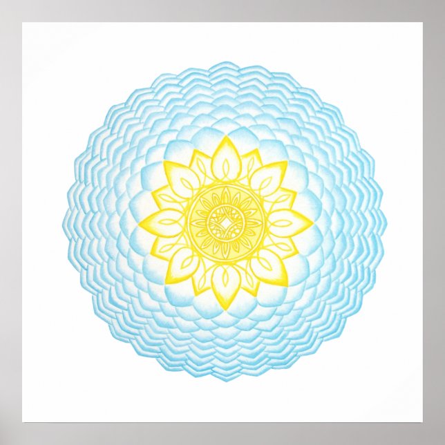Blue Yellow Protection Mandala Geometrical Poster (Front)
